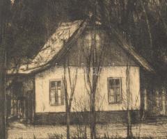 Bordás Ferenc (1911-1982): Utca az erdő szélén. Rézkarc, papír, jelzett, 24x29,5 cm