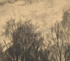 Bordás Ferenc (1911-1982): Utca az erdő szélén. Rézkarc, papír, jelzett, 24x29,5 cm