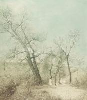 Dudás Jenő (1900-1991): Esti szürkület. Rézkarc, papír, jelzett, apró felületi karcolásokkal, lapszé...