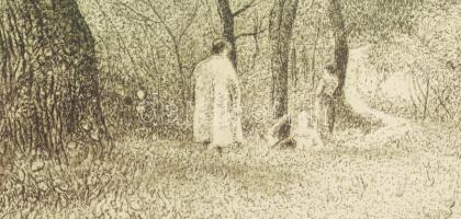 Dudás Jenő (1900-1991): Esti szürkület. Rézkarc, papír, jelzett, apró felületi karcolásokkal, lapszé...