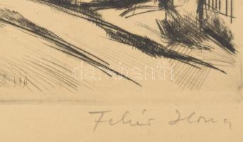 Fehér Ilona (1913-1983): Utcarészlet (Balatonfelvidék?). Rézkarc, papír, jelzett. 23,5x31,5 cm