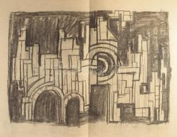 Rác András (1926-2013): Szentendre. Szén, papír, jelzés nélkül. Proveniencia: A művész hagyatéka. 37x54 cm