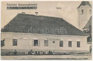 1913 Kászonújfalu, Kászon, Casinu Nou; Római katolikus elemi népiskola. A. Weiser / Roman Catholic school + "SZÉKELYZSOMBOR POSTAI ÜGYN." (fl)
