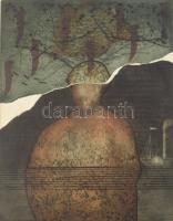 Korányi Gábor (1952-): Nem hegednek a sebek. Színes rézkarc, papír, jelzett, próbanyomat próba I. je...