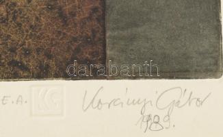 Korányi Gábor (1952-): Nem hegednek a sebek. Színes rézkarc, papír, jelzett, próbanyomat próba I. je...