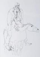 Reich Károly (1922-1988): Hazafelé. Szitanyomat, papír, jelzett, üvegezett kopott fakeretben, 43×30 cm