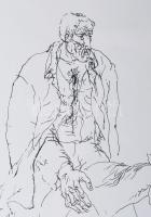 Reich Károly (1922-1988): Hazafelé. Szitanyomat, papír, jelzett, üvegezett kopott fakeretben, 43×30 ...