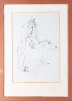 Reich Károly (1922-1988): Hazafelé. Szitanyomat, papír, jelzett, üvegezett kopott fakeretben, 43×30 ...