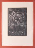 Amerigo Tot (1909-1984): Kavicsasszonyok. Rézkarc, mezzotinto, papír, jelzés nélkül, üvegezett faker...