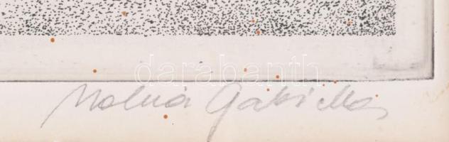 Molnár Gabriella (1940-): Utca. Rézkarc, papír. Jelzett. 29×39 cm. Üvegezett fakeretben