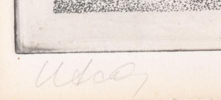 Molnár Gabriella (1940-): Utca. Rézkarc, papír. Jelzett. 29×39 cm. Üvegezett fakeretben