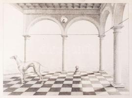 Artner Margit (1954-): Az agár. Rézkarc, papír, jelzett. Üvegezett fakeretben. 29×39,5 cm