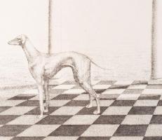 Artner Margit (1954-): Az agár. Rézkarc, papír, jelzett. Üvegezett fakeretben. 29×39,5 cm