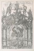 Balla Margit (1947-): Régi kert I. Rézkarc, papír, jelzett. Üvegezett fakeretben. 29,5×19 cm.