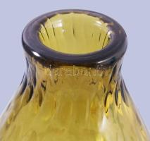 cca 1960/70 Iparművész op-art üveg váza, anyagában színezett, hibátlan, m: 22,4 cm
