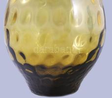 cca 1960/70 Iparművész op-art üveg váza, anyagában színezett, hibátlan, m: 22,4 cm
