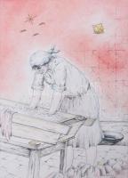 Kelemen Pál (1942-1999): Szürrealista kép, 1996. Akvarell, tus, papír, jelzett. Üvegezett fakeretben. 26,5×18,5 cm.