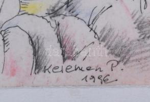 Kelemen Pál (1942-1999): Szürrealista kép, 1996. Akvarell, tus, papír, jelzett. Üvegezett fakeretben...