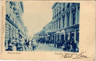 Temesvár, Timisoara; Hunyadi utca, Csendes Jakab üzlete és saját kiadása / street view, publisher's shop (EB)