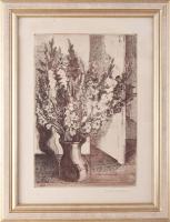 Kádár Katalin (1951- ): Csendélet. Rézkarc, papír, jelzett, üvegezett fakeretben, 29×19,5 cm