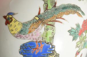 Kínai paradicsommadár mintás váza, jelzett, m: 13,5 cm