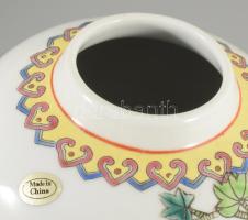 Kínai paradicsommadár mintás váza, jelzett, m: 13,5 cm