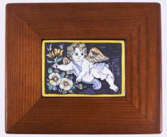 Castelli olasz kézzel festett kép, fa keretben, 9x13 cm, 21x25 cm