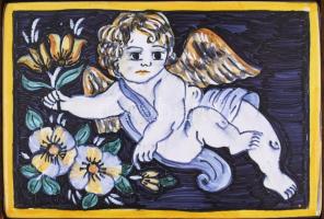 Castelli olasz kézzel festett kép, fa keretben, 9x13 cm, 21x25 cm