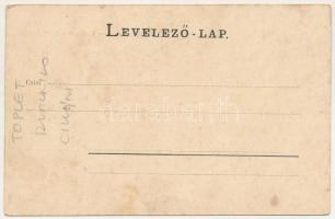 Toplec, Csernahéviz, Toplet; Topleczi út, híd, Cigány gyerekek. Szecessziós-virágos keret / Strasse ...