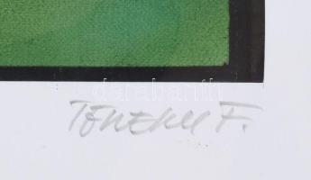 Töreky Ferenc (1922-2006): Angyal. Vegyes technika, papír, jelzett, üvegezett keretben, 50×21,5 cm