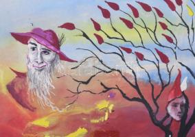 Kelemen Pál (1942-1999): Szürrealista kompozíció, 1996. Vegyes technika, papír, jelzett. Üvegezett f...