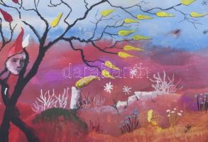 Kelemen Pál (1942-1999): Szürrealista kompozíció, 1996. Vegyes technika, papír, jelzett. Üvegezett f...