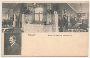Temesvár, Timisoara; Grand Café Horgony nagy kávéház, belső pincérekkel / café interior with waiters (apró szakadás / tiny tear)