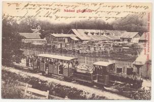 1906 Zarándnádas, Nádas, Nadas; Nádasi gőzfűrész, fűrésztelep, iparvasút, gőzmozdony, vonat. Aradi turista-egylet, Kerpel Izsó kiadása / sawmill, industrial railway, locomotive, train, wood industry + "NÁDAS ARAD VM. POSTAI ÜGYN." (apró szakadás / tiny tear)