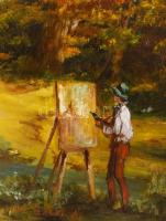 Gálfi Ákos (1947-): A festő. Olaj, farost, jelzett, fakeretben, 30×24 cm