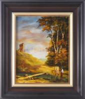 Gálfi Ákos (1947-): A festő. Olaj, farost, jelzett, fakeretben, 30×24 cm