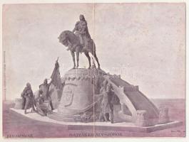 1903 Kolozsvár, Cluj; Mátyás király szobor. Fuhrmann Miklós kiadása, 2-részes kihajtható panorámalap / Monument of Matthias Corvinus. 2-tiled folding panoramacard s: Horti Pál (szakadás / tear)