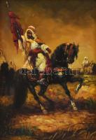 Alcaraz jelzéssel: Katona lóháton. Olaj, farost, dekoratív fakeretben, 22,5×17 cm