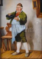 Kocsis Lénárd (1958-): Bortkostoló férfi. Olaj, fa, jelzett. Dekoratív fakeretben, 24x18 cm