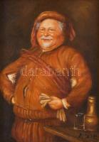 Alcaraz jelzéssel: Jókedvű férfi. Olaj, fatábla, dekoratív fakeretben, 18×12 cm