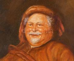 Alcaraz jelzéssel: Jókedvű férfi. Olaj, fatábla, dekoratív fakeretben, 18×12 cm