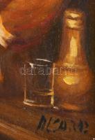 Alcaraz jelzéssel: Jókedvű férfi. Olaj, fatábla, dekoratív fakeretben, 18×12 cm