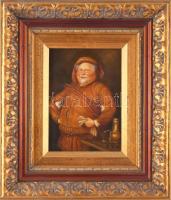 Alcaraz jelzéssel: Jókedvű férfi. Olaj, fatábla, dekoratív fakeretben, 18×12 cm