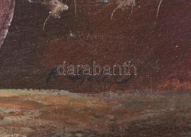 P Hilla (?) jelzéssel: Csendélet. Olaj, vászon, dekoratív fakeretben, 50×60 cm