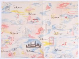 cca 1935 Stühmer art deco stílusú édességes csomagolópapír főleg budapesti motívumokkal, hajtott