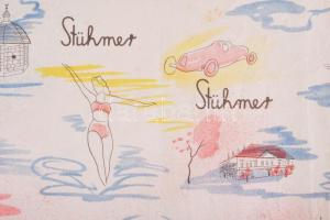 cca 1935 Stühmer art deco stílusú édességes csomagolópapír főleg budapesti motívumokkal, hajtott