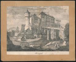 cca 1870 Vajdahunyad vára Erdélyben, fametszet, kartonra kasírozva, kisebb foltokkal, egyébként jó állapotban, 16×20,5 cm