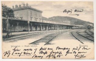1906 Pozsony, Pressburg, Bratislava; Pályaudvar, vasútállomás, gőzmozdony, vonat. Divald Károly 525. sz. / railway station, locomotive, train (fl)