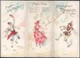 1905 Etablissement Ronacher Wien (Bécs), dekoratív szecessziós litho háromrészes műsoros kartonlap r...