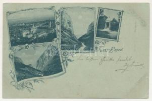 Nagyenyed, Aiud; látkép, sétatéri síremlék, este holdfényben / general view, monument at night in moonlight. Art Nouveau, floral (kis szakadás / small tear)
